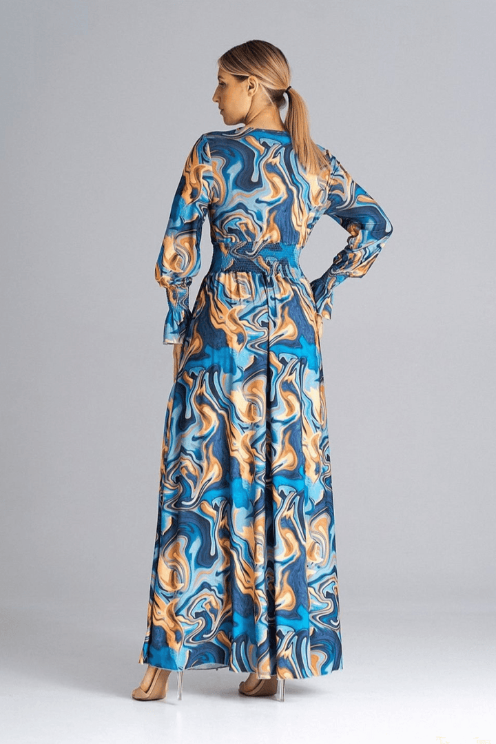 Elegant Buffet Sleeve Maxi Dress with Side Slit and Overlapped Neckline - Ludowika 